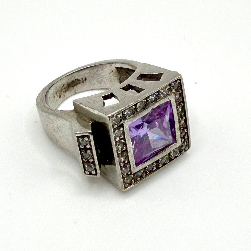 Vintage 90s JMA Purple Amethyst Sterling Silver Stamped 5.4ct Cocktail Ring